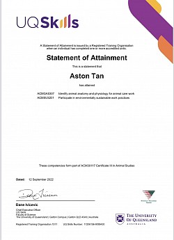 UQSkills Statement of Attainment Certificate